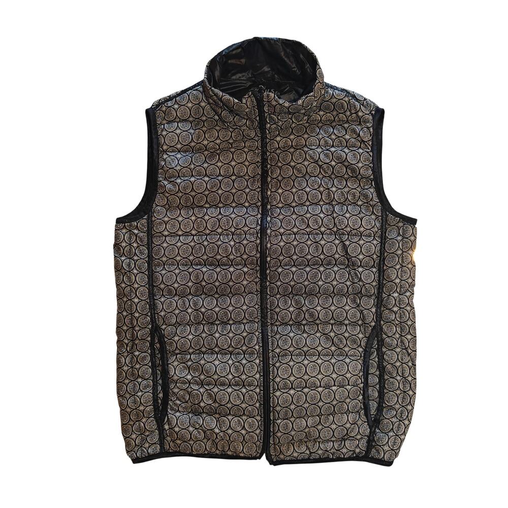 Jachs NY Quilted Puffer Vest Geometric Print Zip Up Mens Small S Lightweight